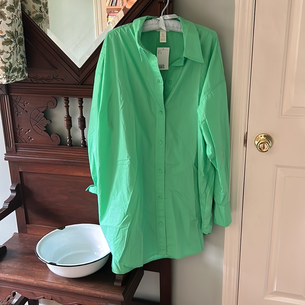 H&M oversized cotton button up shirt or swim coverup, size L